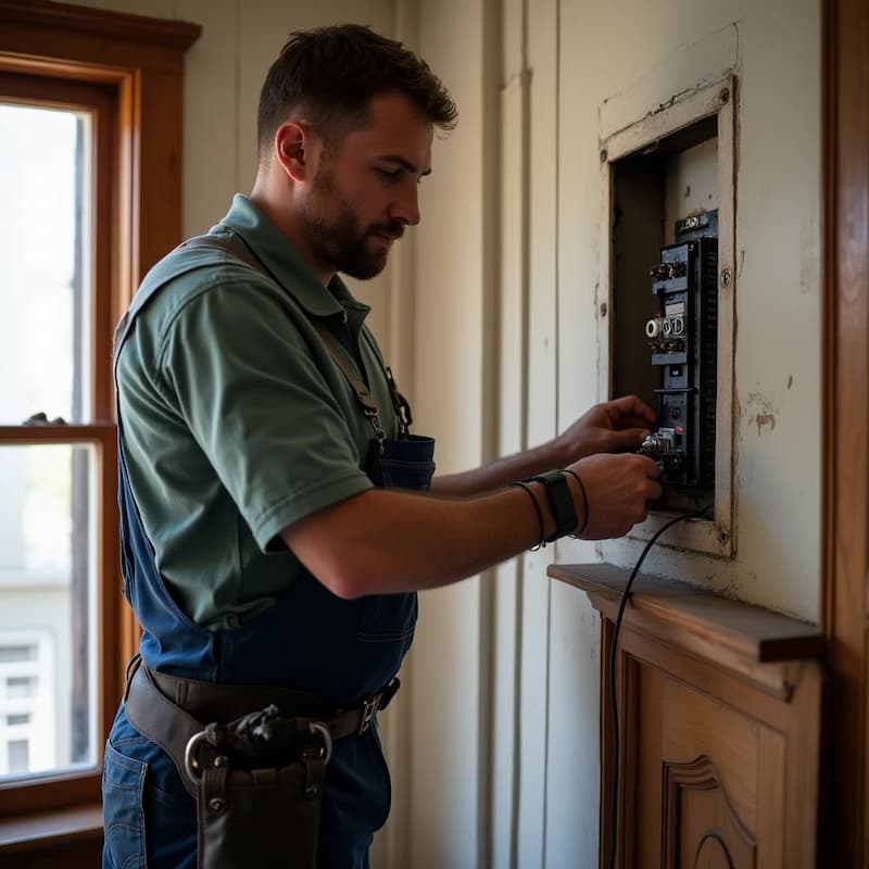electrician working in old house electrician installing grounding in old house