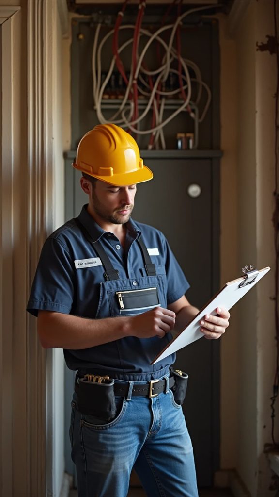 electrician with a clipboard inspecting wiring electrician with a clipboard inspecting wiring in San Francisco