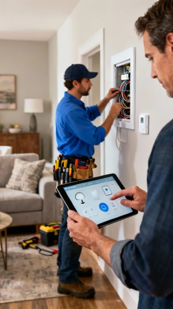 homeowner using a tablet to control smart lighting and security homeowner using a tablet to control smart lighting and security in San Francisco