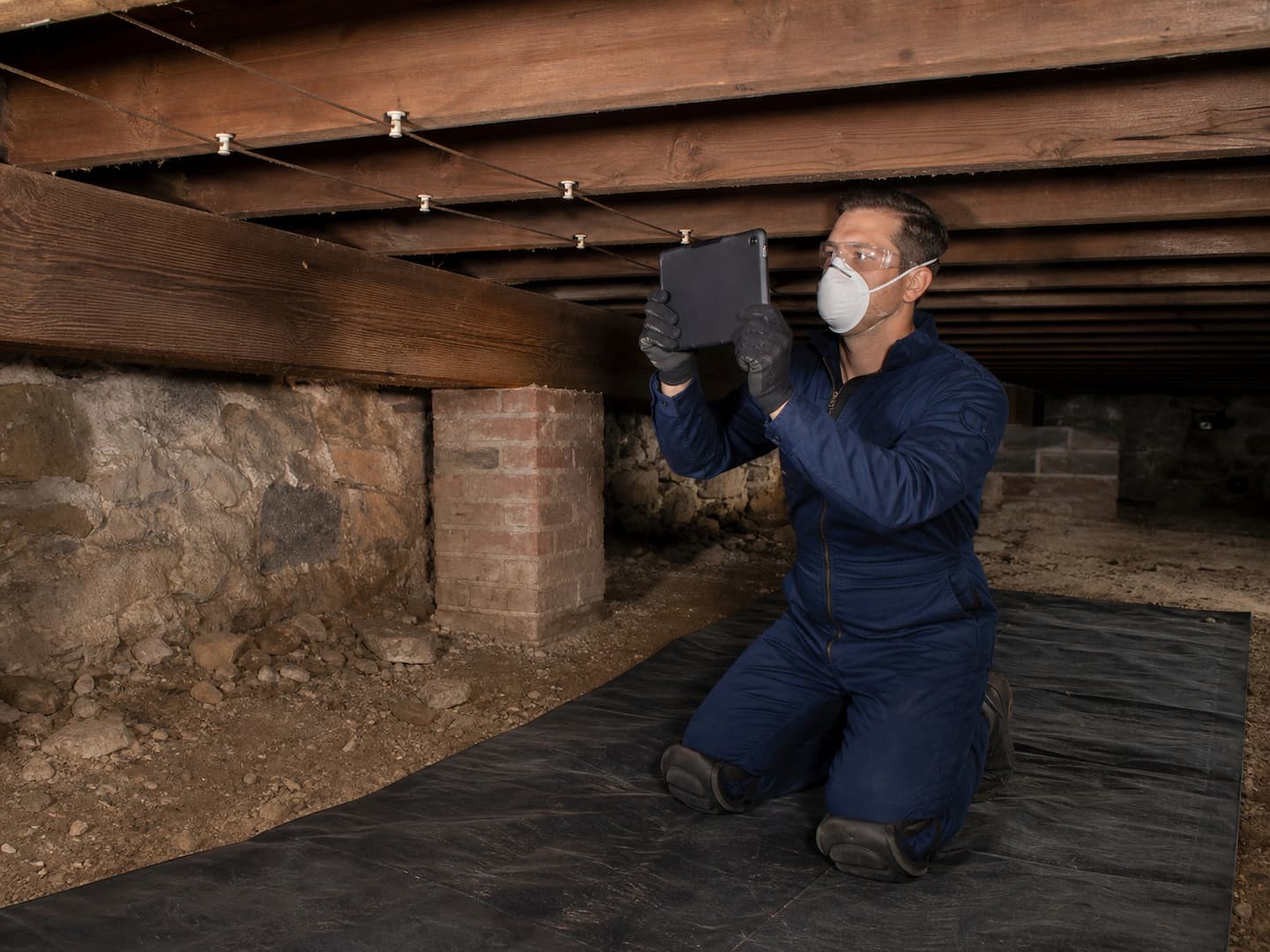 Electrician documenting accessible legacy wiring in a dry San Francisco crawlspace