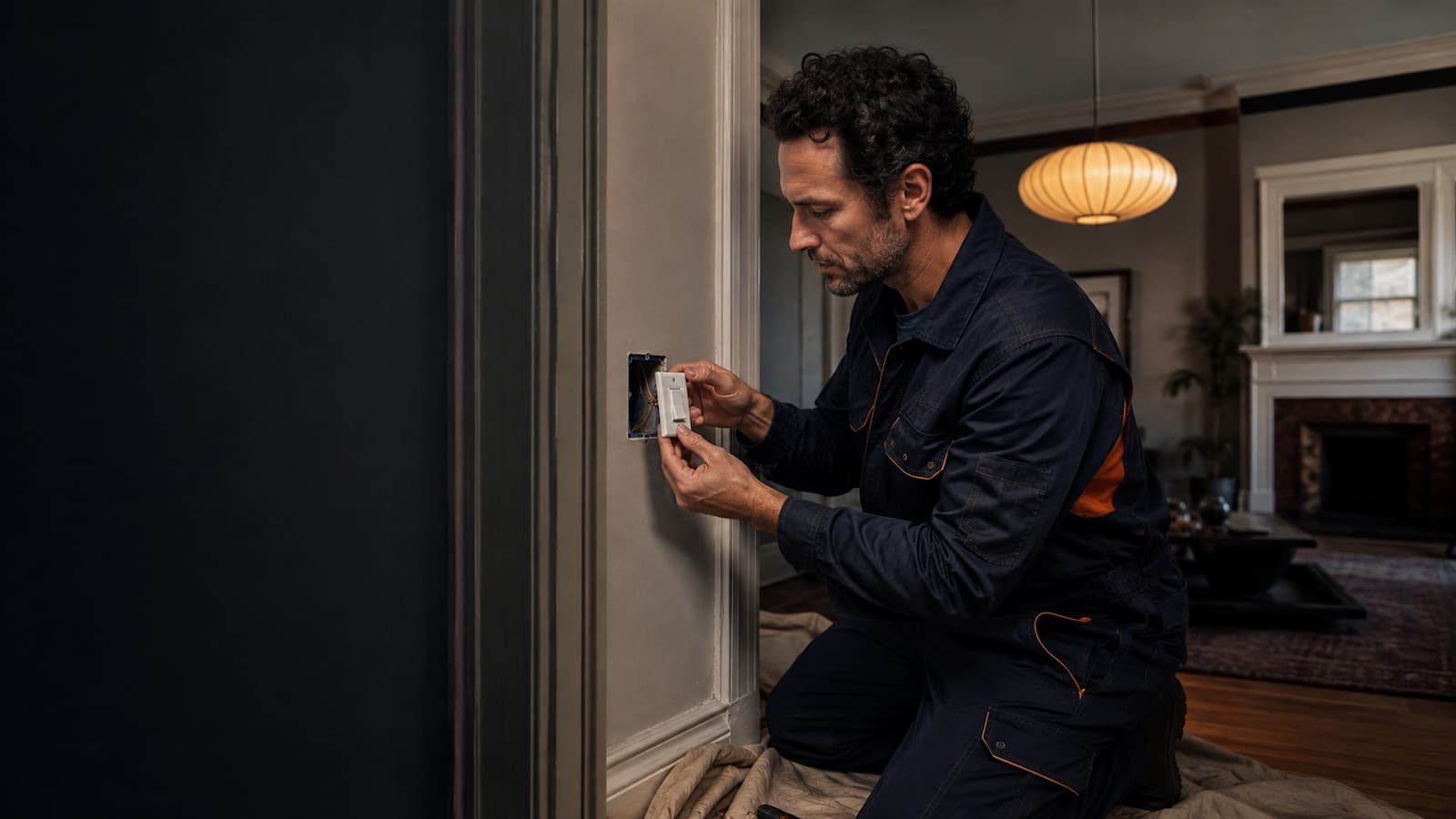 Electrician replacing a light switch in an older San Francisco home