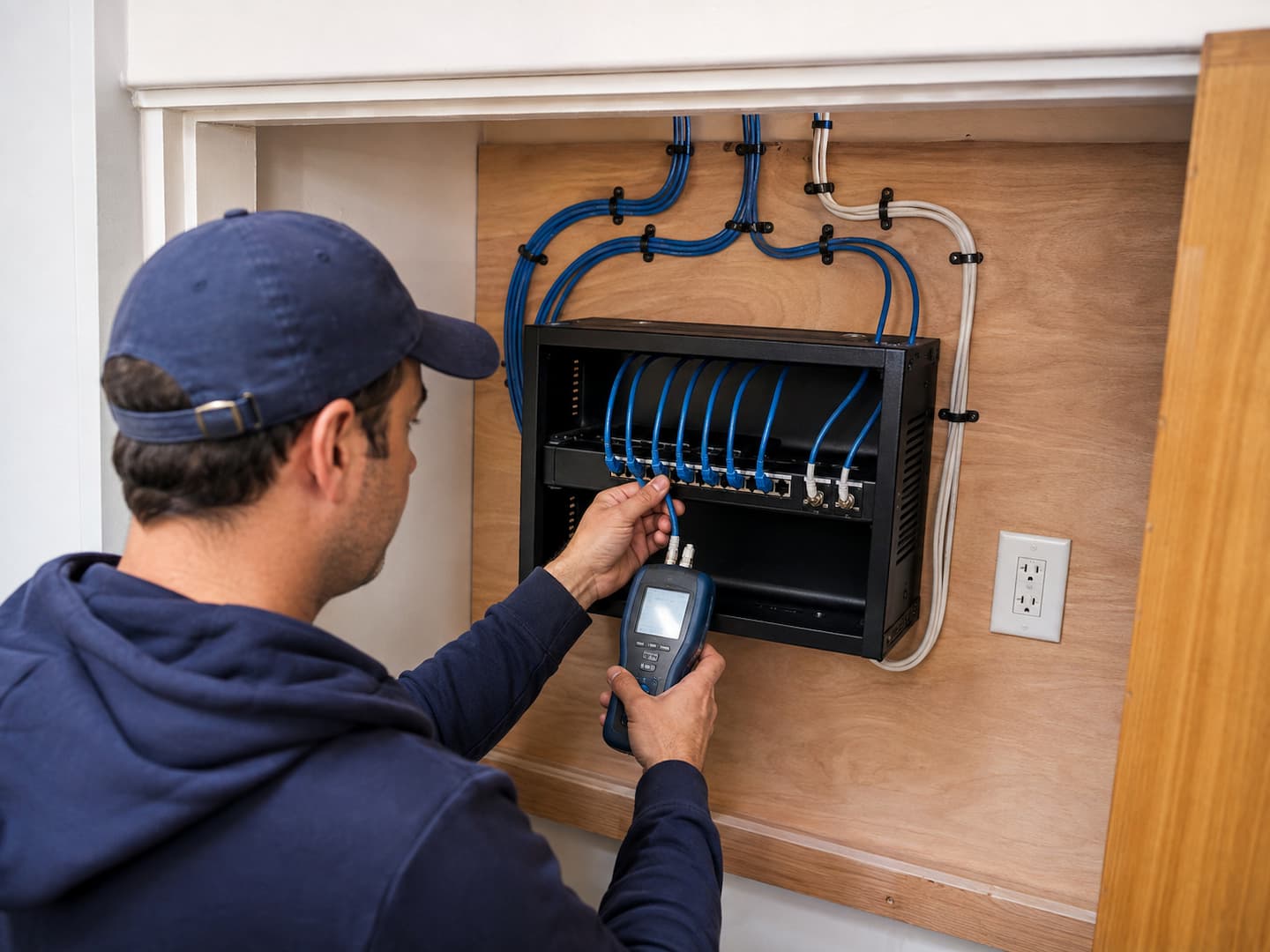 Neatly separated power and structured cabling installed in a San Francisco renovation